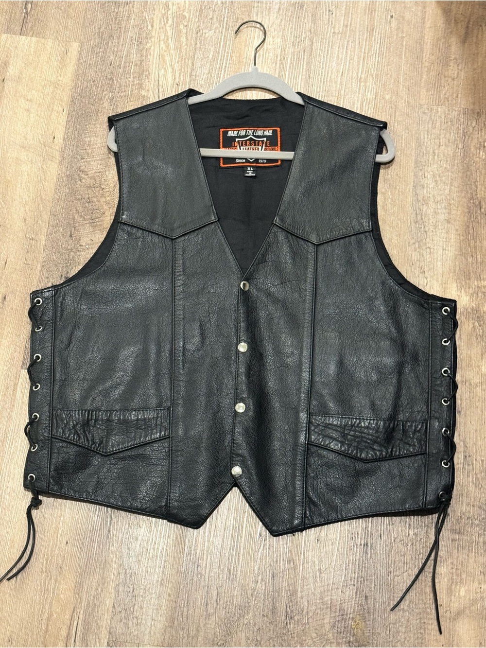 Men's Black Leather Lace-Side Motorcycle Vest